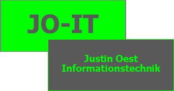 Grünes Logo mit den Worten "JO-IT" und "Justin Oest Informationstechnik" in grau.